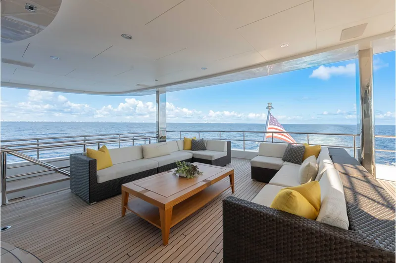 Superyacht W Yacht Photos Pics Luxurious 2013 Feadship motor yacht deck with elegant seating and ocean view.