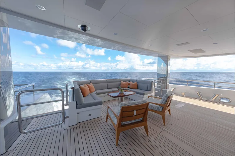 Superyacht W Yacht Photos Pics Luxurious 2013 Feadship motor yacht deck with ocean view and elegant seating area.