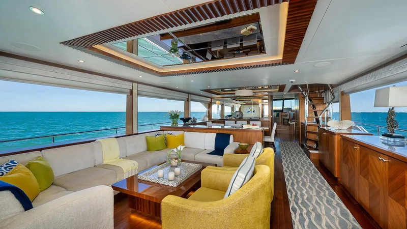 Sea N Sea Yacht Photos Pics Luxurious 2016 Ocean Alexander Skylounge interior with elegant seating and ocean views.