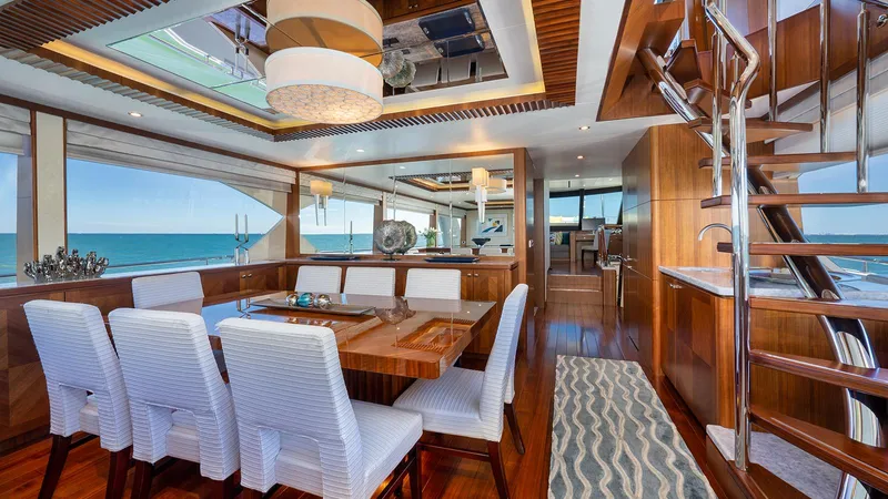 Sea N Sea Yacht Photos Pics Luxurious 2016 Ocean Alexander Skylounge interior with elegant dining area and ocean views.