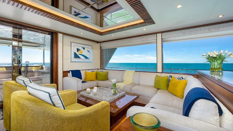 Sea N Sea Yacht Photos Pics Luxurious 2016 Ocean Alexander Skylounge interior with ocean view, elegant seating, and modern decor.