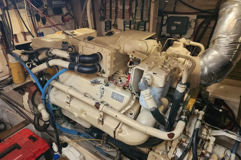 Part Of The Plan Yacht Photos Pics Engine room of a 1990 Grand Banks 46 Classic yacht.