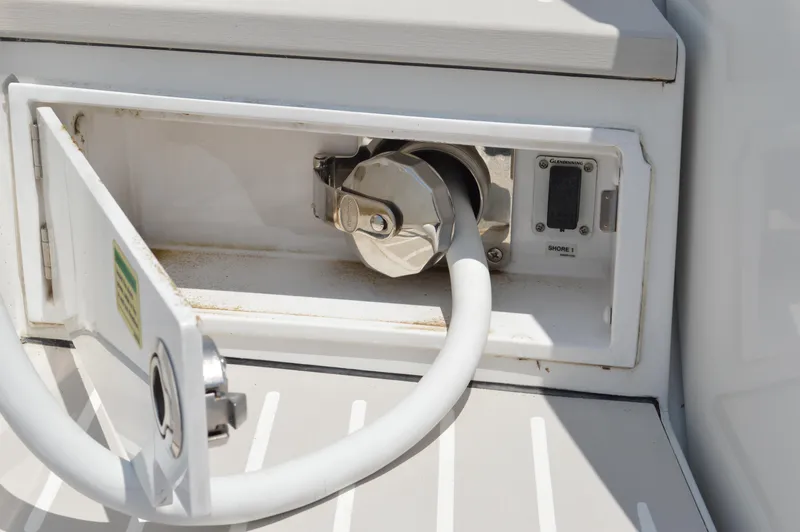 Amici Yacht Photos Pics Power connection port on a 2019 Azimut Atlantis 51 yacht.