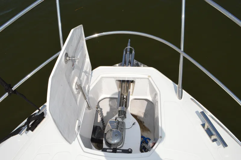 Amici Yacht Photos Pics 2019 Azimut Atlantis 51 yacht anchor compartment with open hatch and railing.