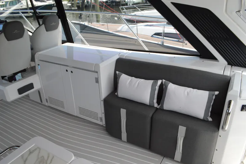 Amici Yacht Photos Pics 2019 Azimut Atlantis 51 yacht interior with sleek seating and modern design.