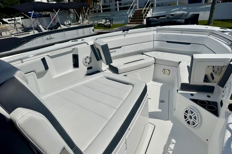  Yacht Photos Pics 2021 Blackfin 332 CC boat interior with spacious seating and modern design.