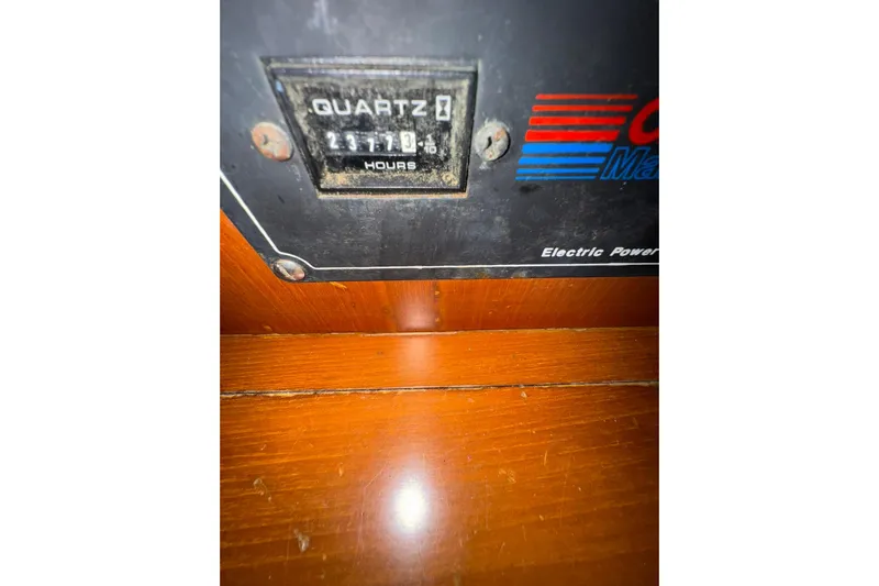 Sandial Yacht Photos Pics Hour meter reading 2377.3 on a 1991 DeFever 44 boat panel.