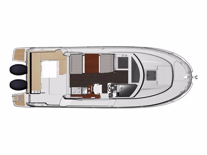 Pearl Yacht Photos Pics Top view of 2024 Jeanneau NC 895 boat layout with twin outboard engines.