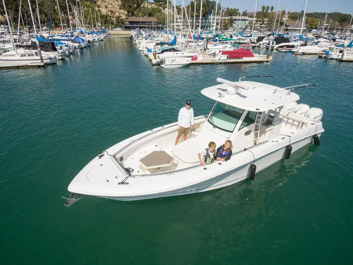 Nothing But Net Yacht Photos Pics 2016 Boston Whaler 350 Outrage in harbor with passengers on board.