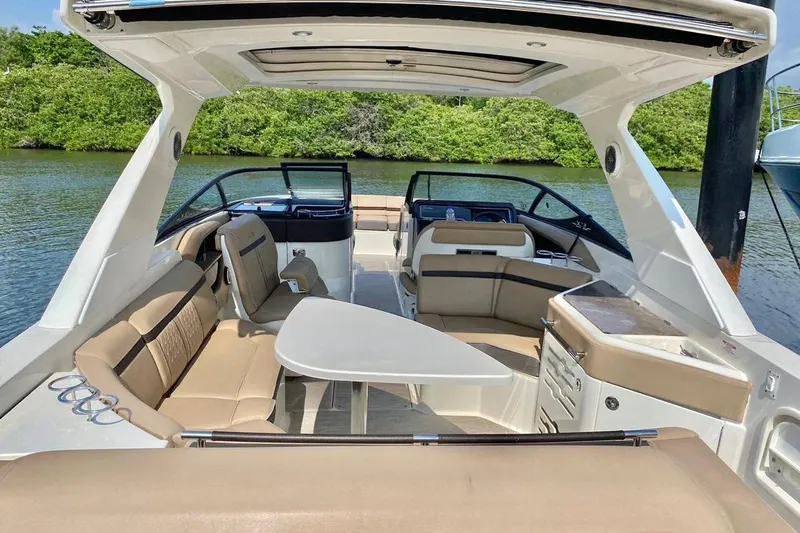 2017 Sea Ray 310 Slx @ Puerto Vallarta "bella" Yacht Photos Pics Luxurious 2017 Sea Ray 310 SLX boat interior with spacious seating and elegant design.