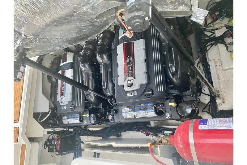 2017 Sea Ray 310 Slx @ Puerto Vallarta "bella" Yacht Photos Pics Engine compartment of a 2017 Sea Ray 310 SLX boat, featuring dual 6.2L engines.