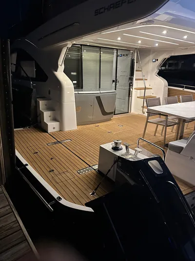 American Dream Yacht Photos Pics Luxury Schaefer 660 yacht deck with modern seating, 2023 model.