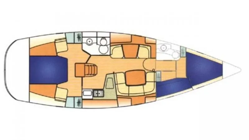 Weagle Yacht Photos Pics Floor plan of a 2002 Jeanneau 43DS sailboat, showing interior layout and cabin arrangement.
