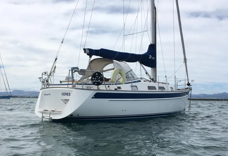 Ceres Yacht Photos Pics 2016 Hallberg-Rassy 342 sailboat on water, featuring sleek design and blue accents.