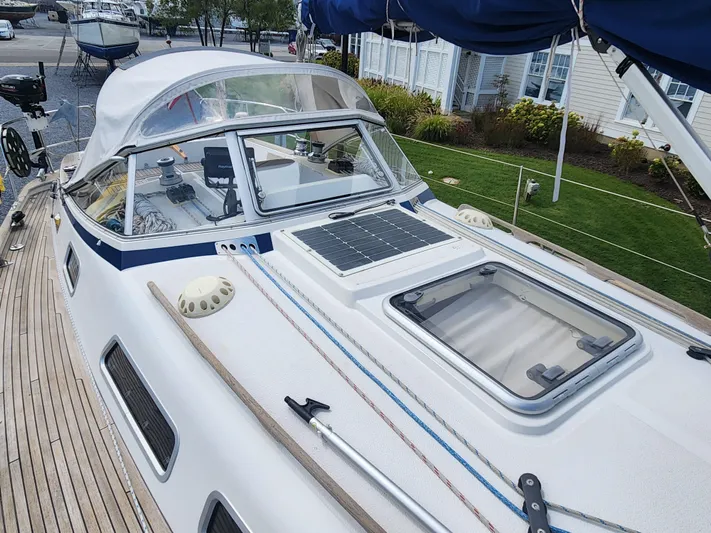 Ceres Yacht Photos Pics Hallberg-Rassy 342 sailboat, 2016 model, featuring deck and cockpit with solar panel.
