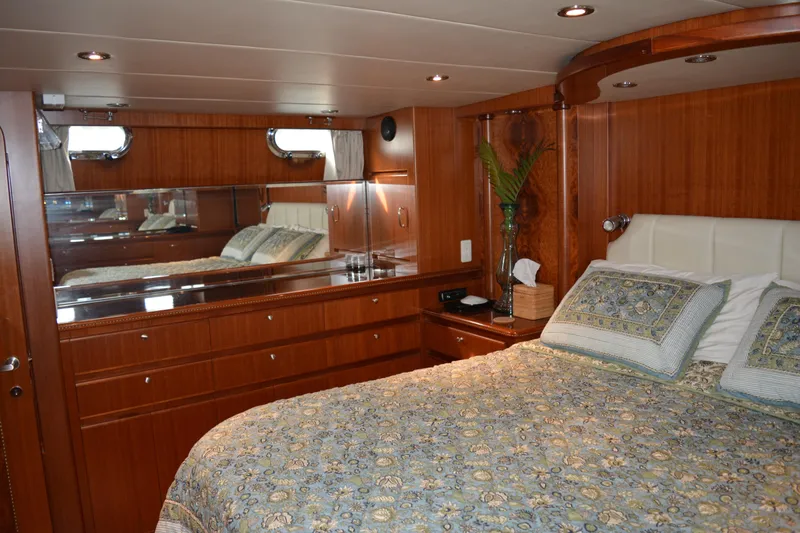 Wandra Yacht Photos Pics Luxurious cabin interior of 2008 Novatec Islander 60 yacht with elegant wood finish.