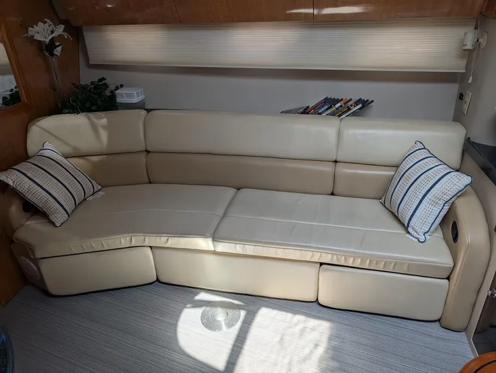 No Drama Yacht Photos Pics Luxurious beige leather sofa in 2002 Regal Commodore 3860 yacht interior.