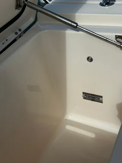  Yacht Photos Pics Grady-White Express 370 boat compartment with Dometic label, 2021 model.
