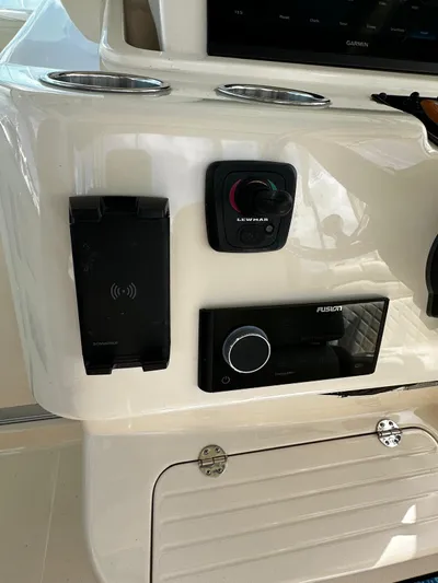  Yacht Photos Pics Control panel of 2021 Grady-White Express 370 boat with modern electronics.