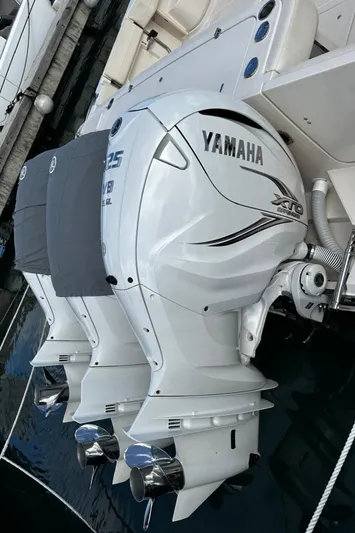  Yacht Photos Pics Grady-White Express 370 with Yamaha outboard engines, 2021 model, docked at marina.
