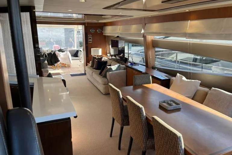  Yacht Photos Pics Luxurious interior of a 2016 Princess 72 Flybridge Motor Yacht with elegant dining area.