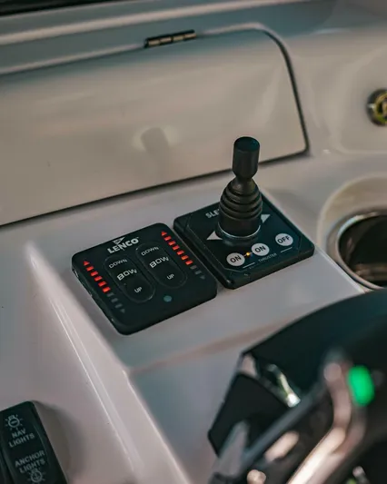  Yacht Photos Pics Control panel of 2024 HCB 42 Lujo boat with joystick and buttons.