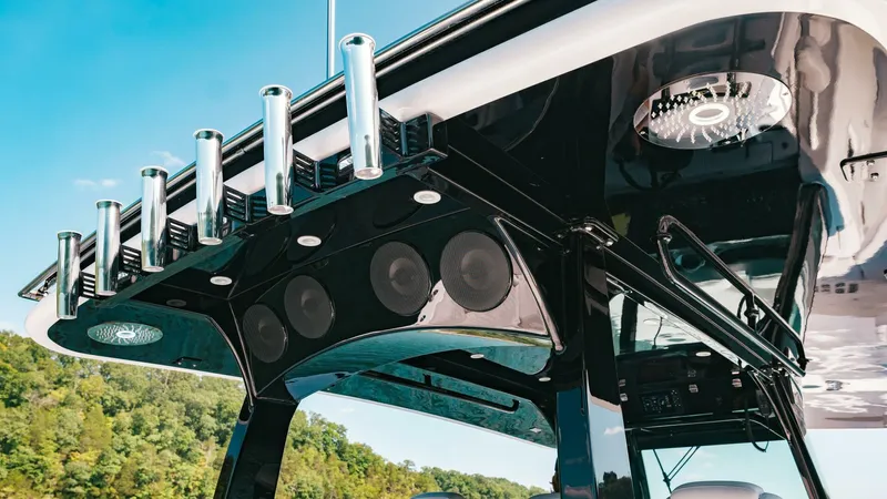  Yacht Photos Pics 2024 HCB 42 Lujo boat with sleek black design and modern features.