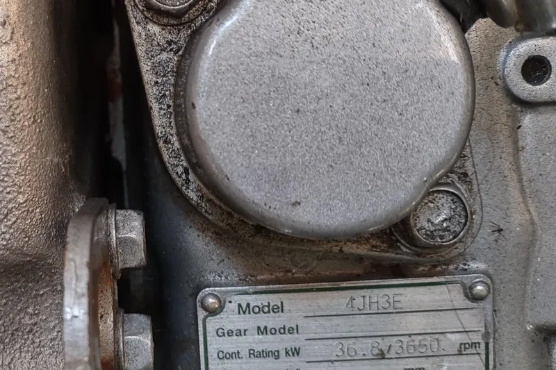 Spotted Drum II Yacht Photos Pics Close-up of a Catalina 42 Mk II 2004 engine component with model and gear specifications.