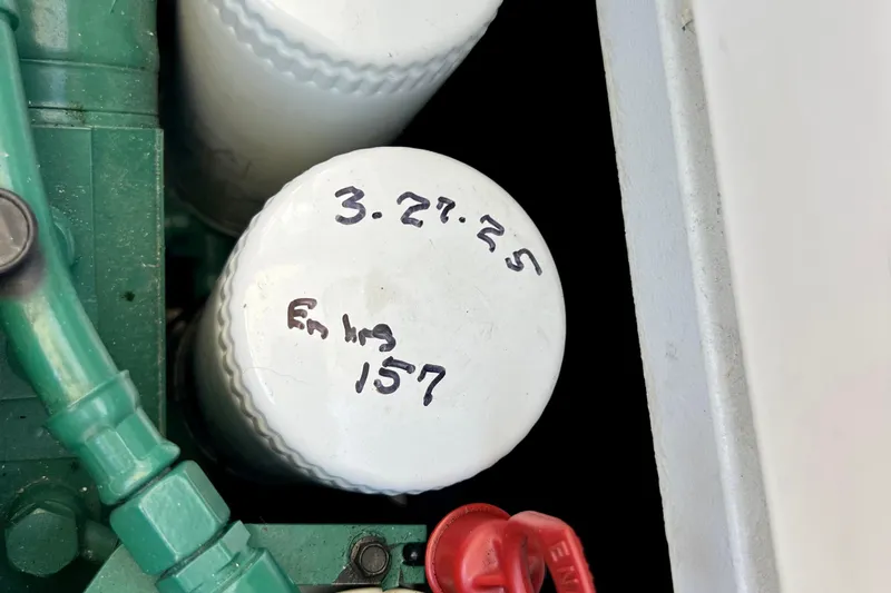 Kala Yacht Photos Pics Engine filter with handwritten date and hours, Nimbus 365 Coupe 2018.