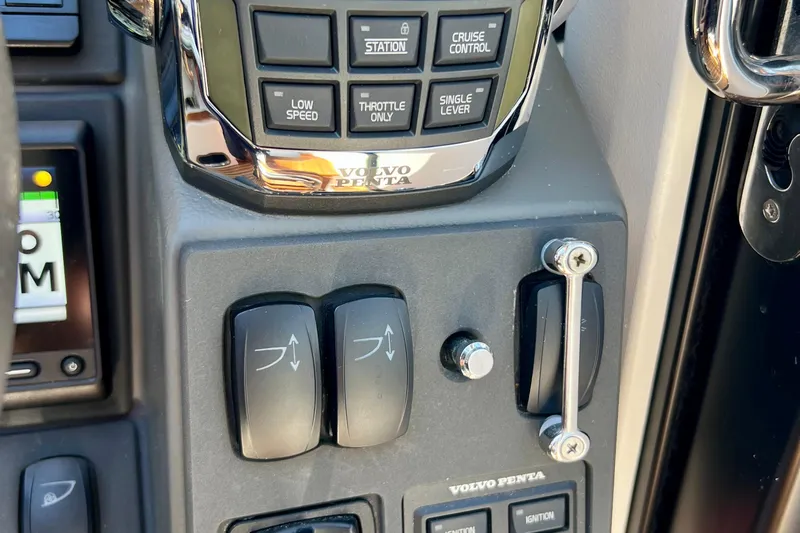 Kala Yacht Photos Pics Control panel of a 2018 Nimbus 365 Coupe featuring Volvo Penta controls.