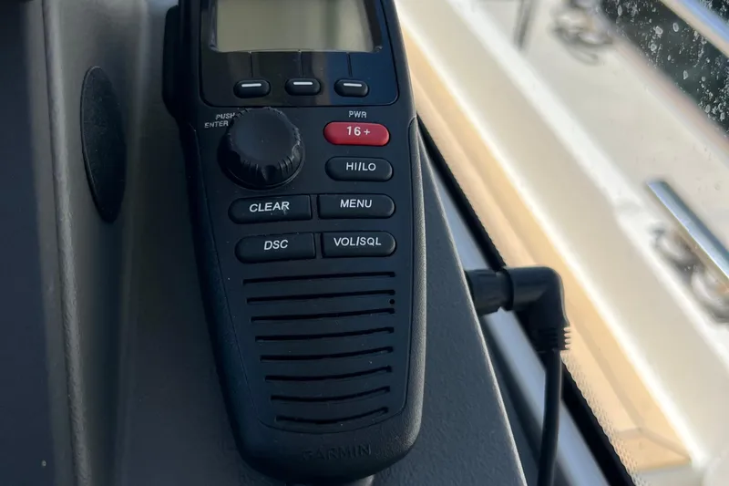 Kala Yacht Photos Pics Boat radio control panel inside 2018 Nimbus 365 Coupe, featuring various function buttons.