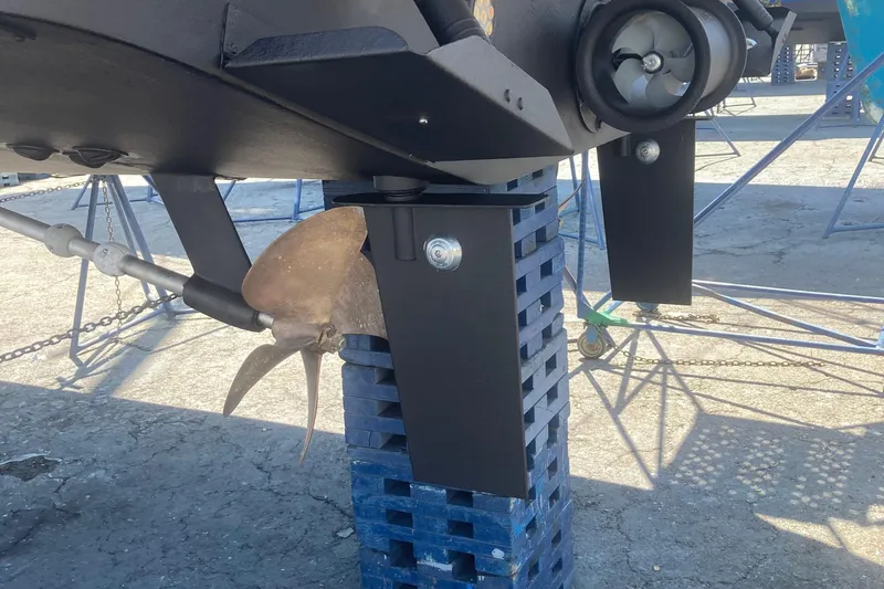 Kala Yacht Photos Pics Propeller and rudder of 2018 Nimbus 365 Coupe on dry dock.