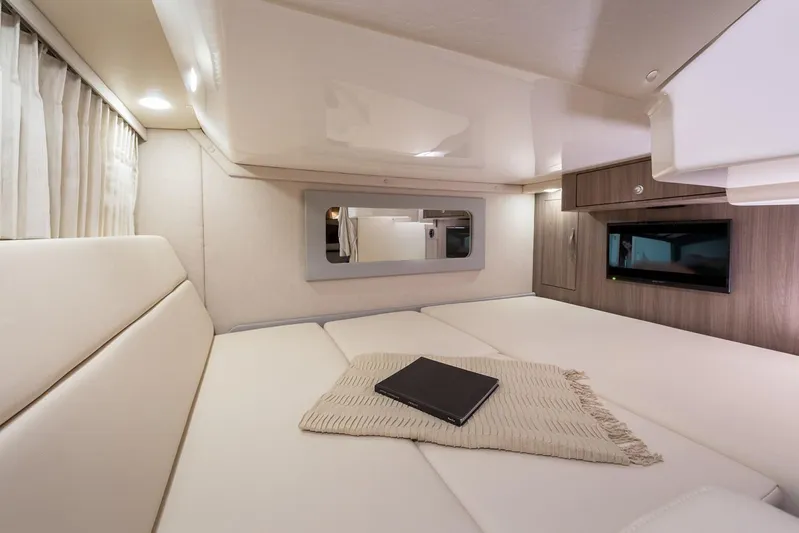 Popsicle Yacht Photos Pics Luxurious interior cabin of 2019 Regal 35 Sport Coupe yacht with modern amenities.