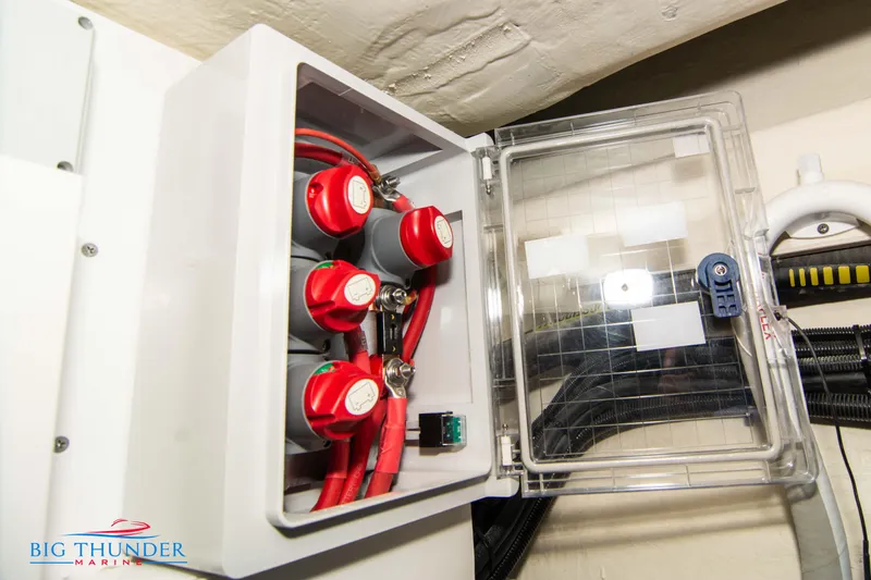  Yacht Photos Pics Electrical panel with red switches in a 2024 Invictus TT280S boat.