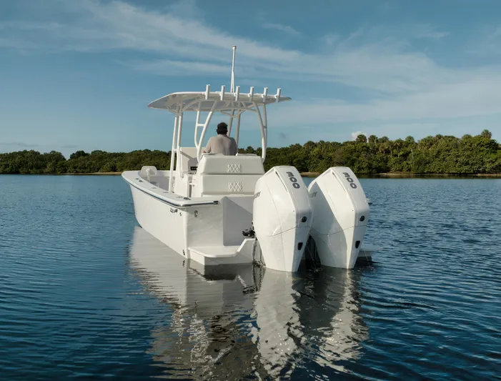 New Build Yacht Photos Pics 2024 Birdsall 30 boat with dual engines on calm water.