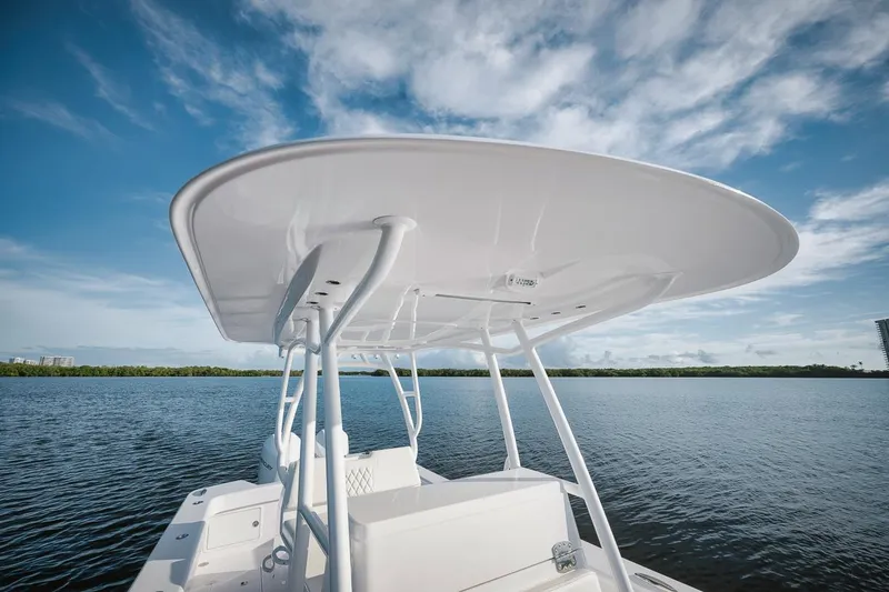 New Build Yacht Photos Pics 2024 Birdsall 30 boat with T-top on calm water.