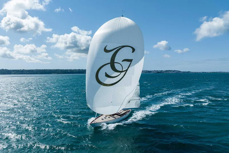 Gwenhyfar II Yacht Photos Pics Sailing yacht Spirit Yachts C72, 2023 model, gliding on open sea under clear skies.