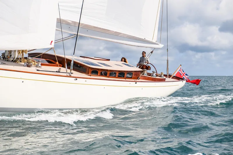 Gwenhyfar II Yacht Photos Pics 2023 Spirit Yachts C72 sailing on open water under cloudy skies.