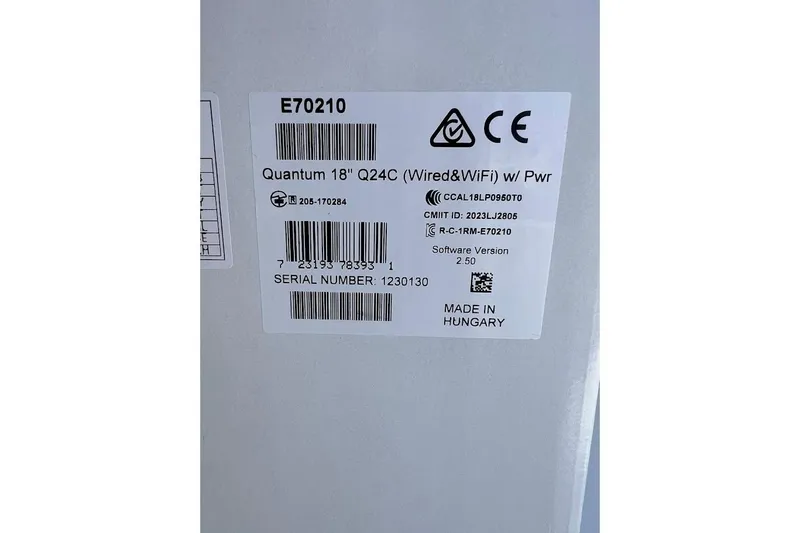 Black Bart Yacht Photos Pics Label on a device showing model Quantum 18" Q24C, made in Hungary.