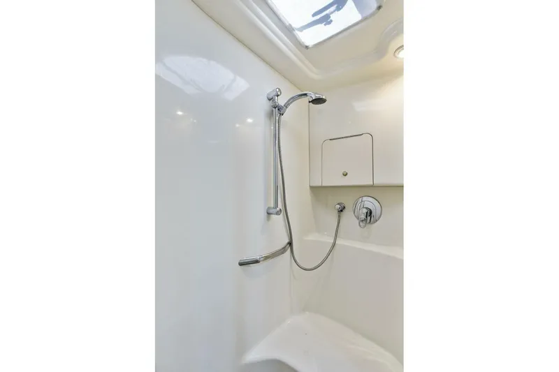  Yacht Photos Pics Shower area in 2001 Sea Ray 380 Sundancer yacht, featuring sleek design and modern fixtures.