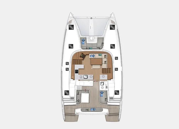  Yacht Photos Pics 2023 Lagoon 46 catamaran floor plan, showcasing spacious interior layout and modern design.