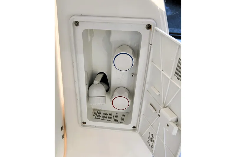 Serafina Yacht Photos Pics 2019 Ranger Tugs R-29 CB boat water control panel with open access door.