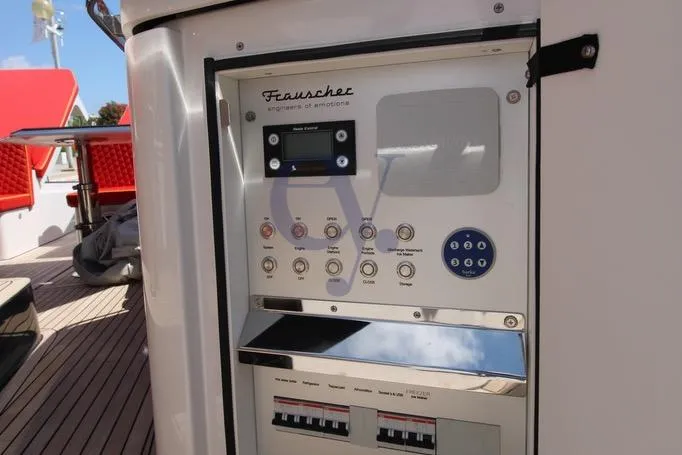 S Yacht Photos Pics Control panel on 2024 Frauscher 1414 Demon Air yacht, featuring various buttons and switches.