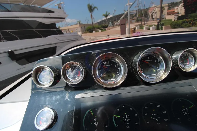 S Yacht Photos Pics Dashboard of 2024 Frauscher 1414 Demon Air yacht with gauges and controls.