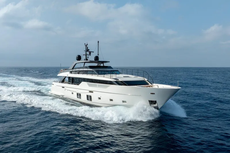 Nangara Yacht Photos Pics 2024 Sanlorenzo SL 106 Asymmetric yacht cruising on open sea.