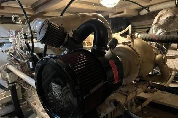 Shearwater Yacht Photos Pics Engine room of 2000 Grand Banks 36 Classic yacht, showcasing mechanical components.