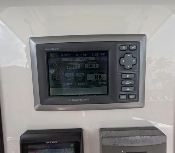  Yacht Photos Pics SmartCraft VesselView display on 2013 Boston Whaler 320 Outrage boat dashboard.