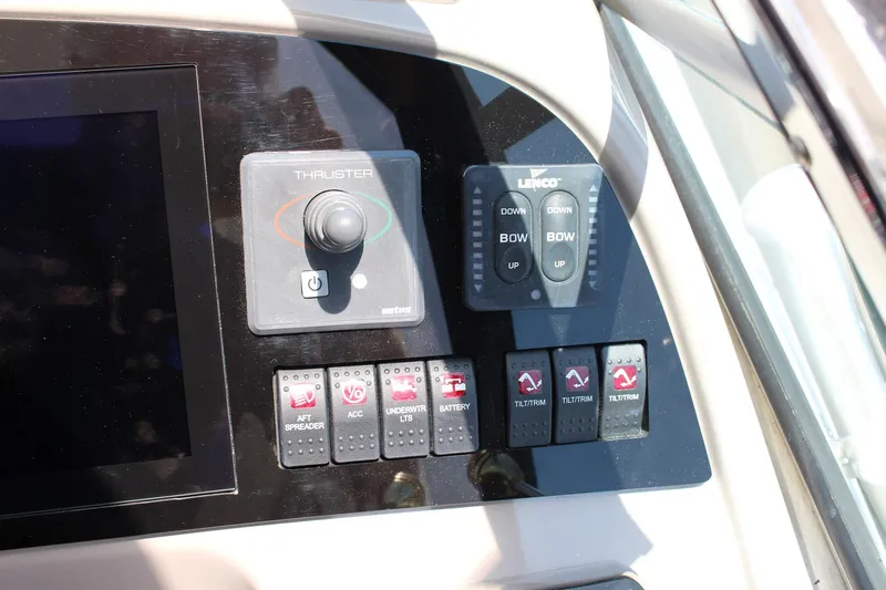 Happy Ours Yacht Photos Pics Control panel of 2008 Chaparral 350 Signature Extended Plane boat with thruster and trim tabs.