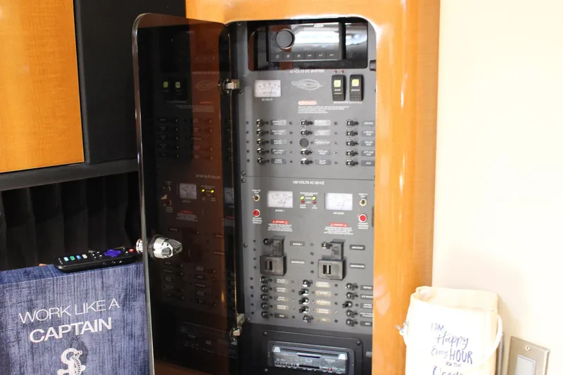 Happy Ours Yacht Photos Pics Electrical panel inside 2008 Chaparral 350 Signature Extended Plane boat cabin.