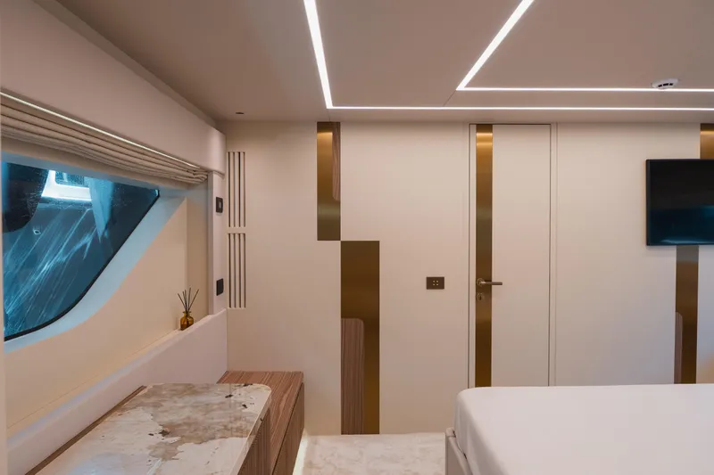 Explocean 3 Yacht Photos Pics Luxurious interior of 2025 Explorer 62 yacht with modern design and elegant finishes.